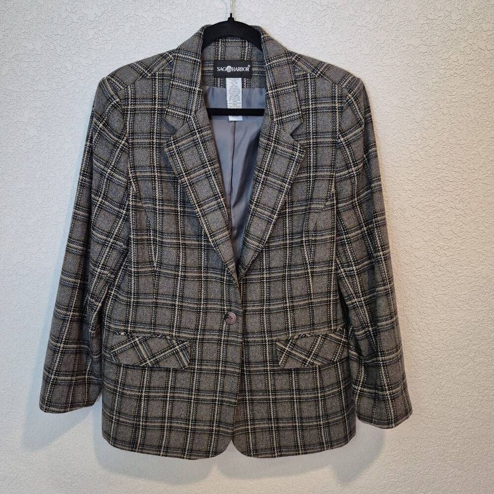 Sag Harbor Women's Wool Blend Plaid Blazer Size 12